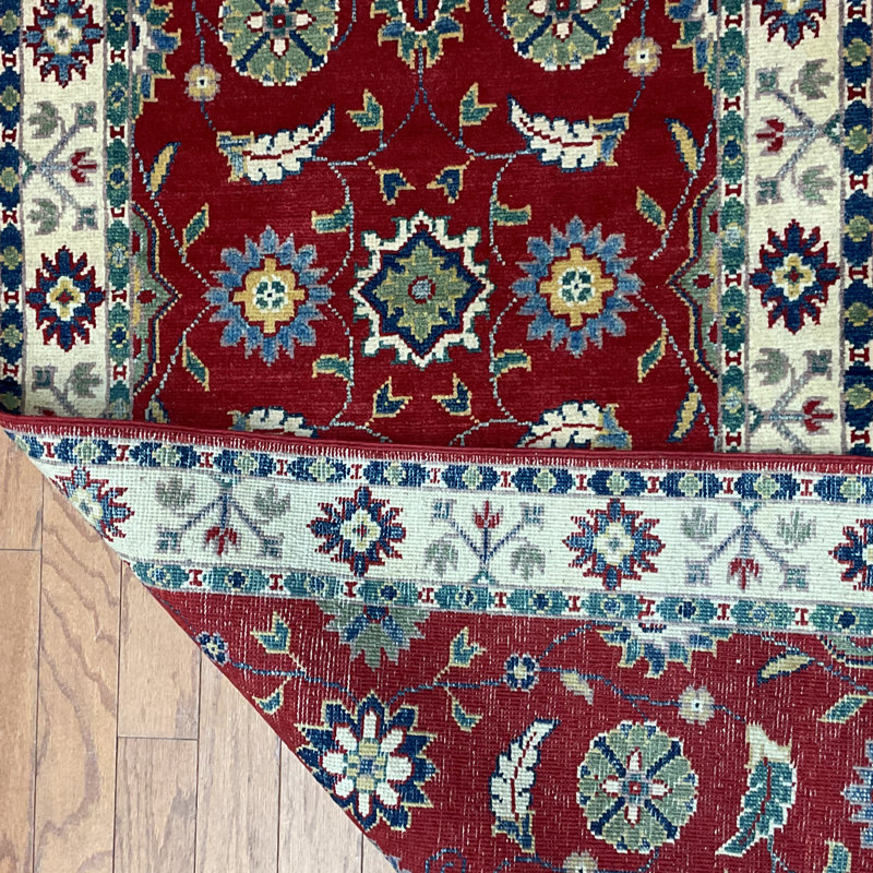 Tapis de couloir unique en laine noué à la main rouge / ivoire 2 pi 8 po x 10 pi 3 po Jevon