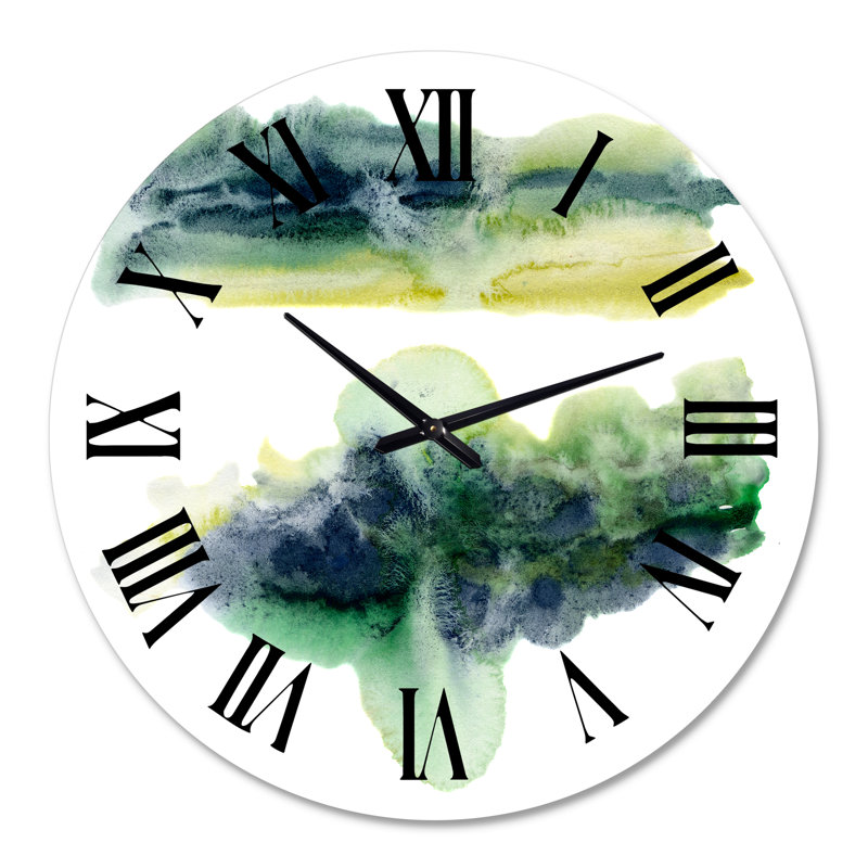 Nuage abstrait doré vert avec points bleus IV - horloge murale moderne, Moyenne