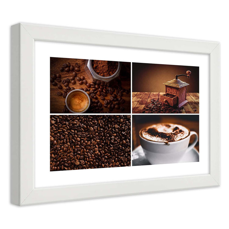 Coffee Beans - Single Picture Frame Print, 60cm H x 90cm W, White