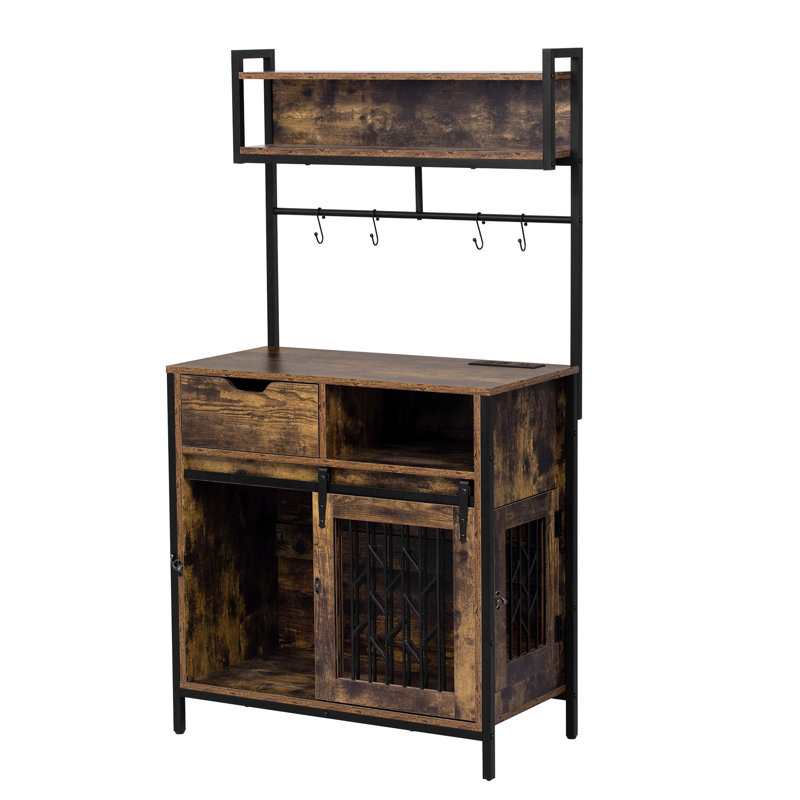 Bureau en similicuir de style meuble avec esthétique industrielle, rangement polyvalent, conception pour animaux de compagnie, solution de chargement, espace de suspension, brun rustique + acier, profondeur de 30,71 po, largeur de 16,34 po, hauteur de 59,8 po,