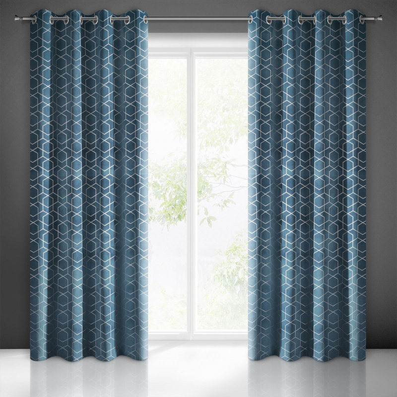 Marmie Eyelet Blackout Thermal Single Curtain, Dark Blue