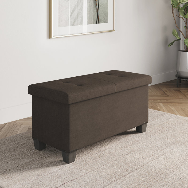 Banc avec rangement Macklen, H 15 po x l 30 po x P 15 po, Mélange de lin brun