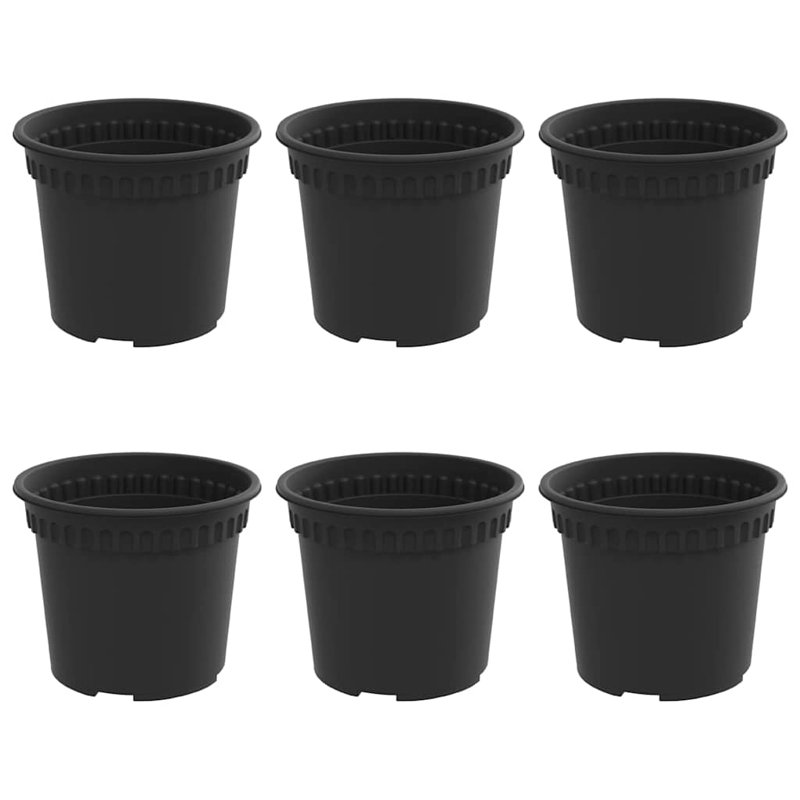 Round Flower Pot 6 Pcs Plastic, Black, 10cm H x 12.5cm W x 12.5cm D