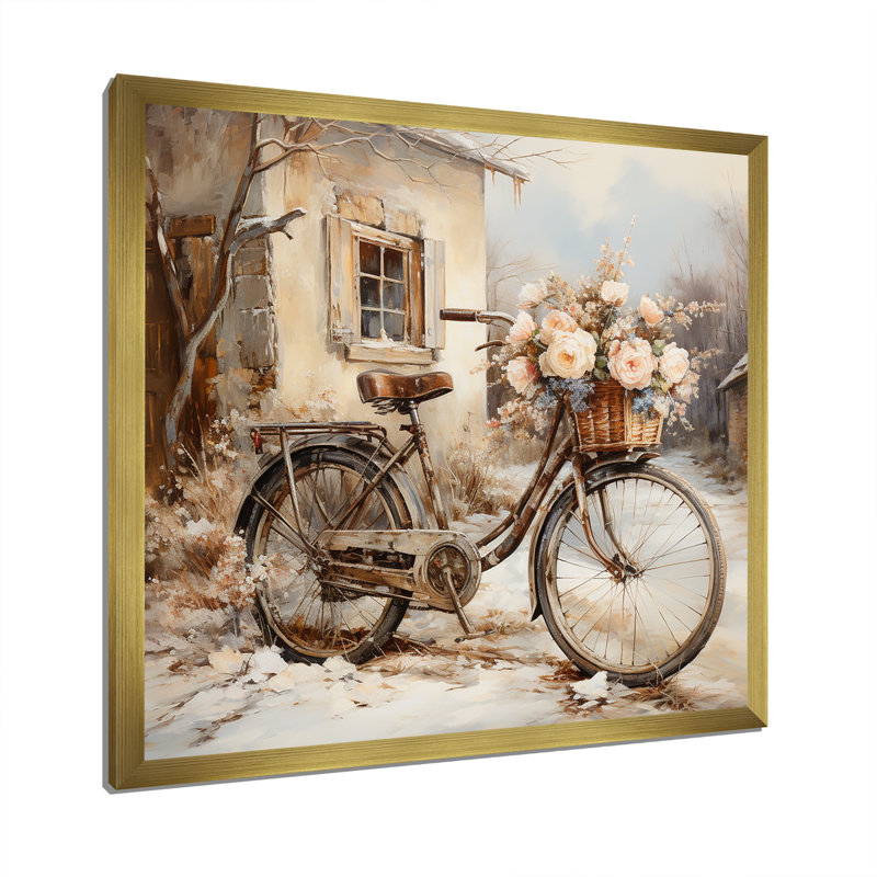 «Bicycle Charm In Winter II», reproduction sur toile, H 36 po x l 36 po x P 1,5 po, Encadrement doré