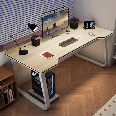 Bureau d'ordinateur de jeu moderne et épuré de 47,24 cm, structure en acier, bords arrondis, ton naturel, idéal pour la maison ou le bureau à domicile.