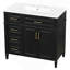Meuble-lavabo de 36 pouces avec lavabo, meuble-lavabo simple noir à 4 tiroirs (1 tiroir rabattable), 2 portes et tablette réglable, armoire en bois de pin et en panneau de fibres à densité moyenne avec lavabo en céramique, charnières à fermeture en douceur-128990537