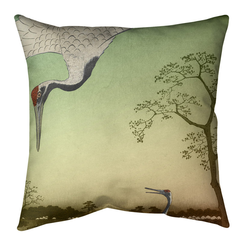 Coussin pour grues japonaises, 18 po x 18 po, Vert / dégradé orange, Polyester sergé