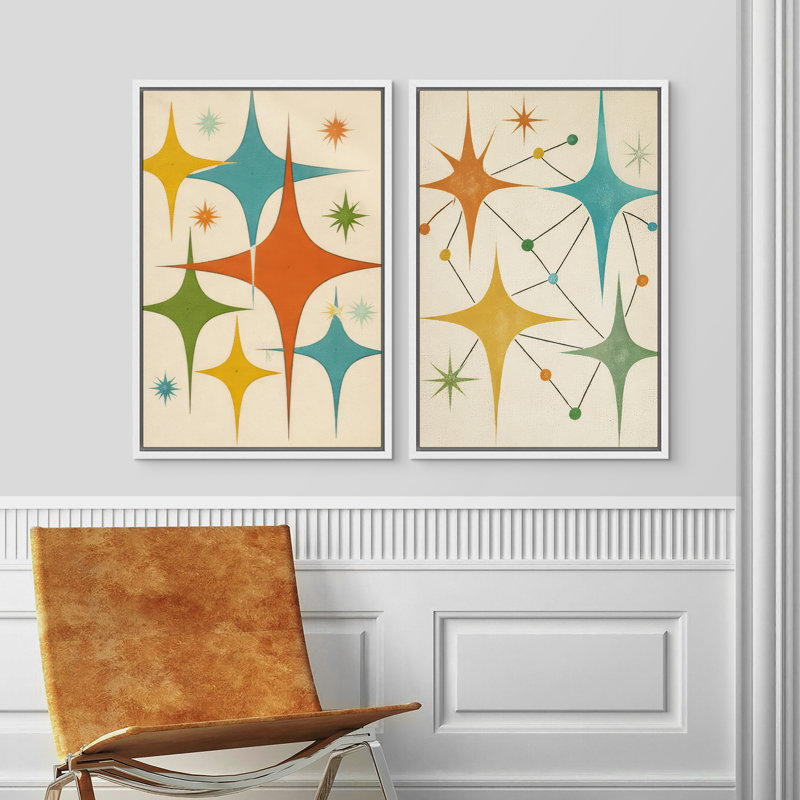 Reproduction d'art mural Mid-Century Starburst Atomic, H 36 po x l 24 po, Blanc