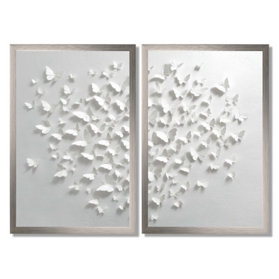Emalia - Abstract Collages Wall Art, White Contemporary, reproduction sur toile 2 pièces