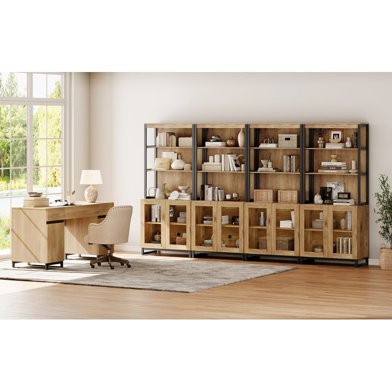  Office Furniture Set: 59" Executive Desk With Charging Station And Storage Cabinet, Four 72" Tall Bookcases, Modern Computer Desk And Library Shelf For Work Study