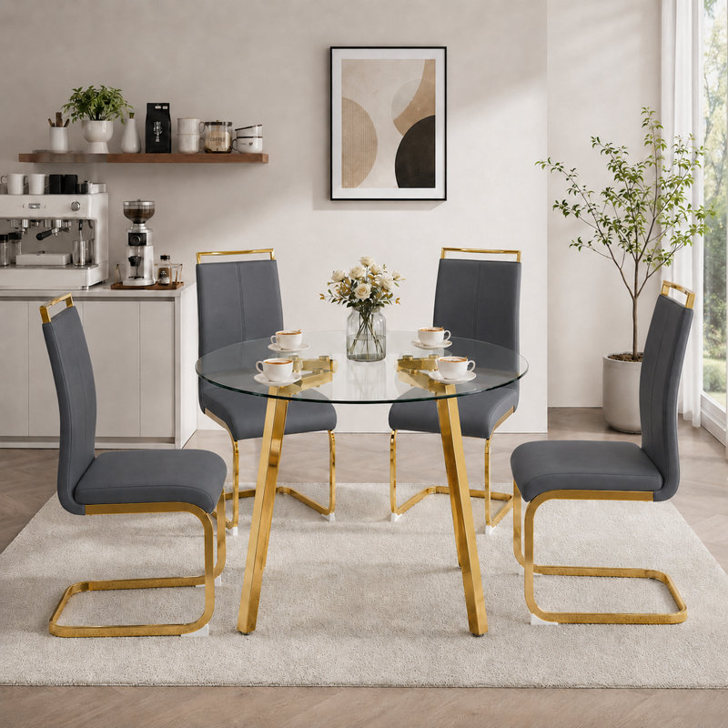 Ensemble de table de salle à manger 5 pièces Modern Glam, Gris foncé, Doré
