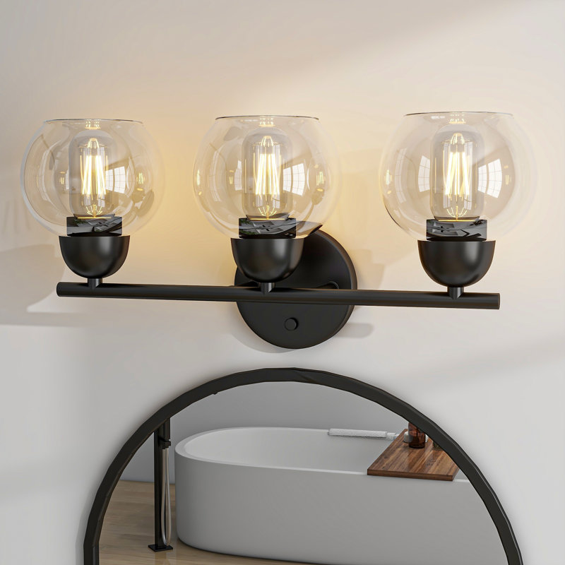 Éclairage pour salle de bain Daryll, Transparent, Trois lumières, Noir mat