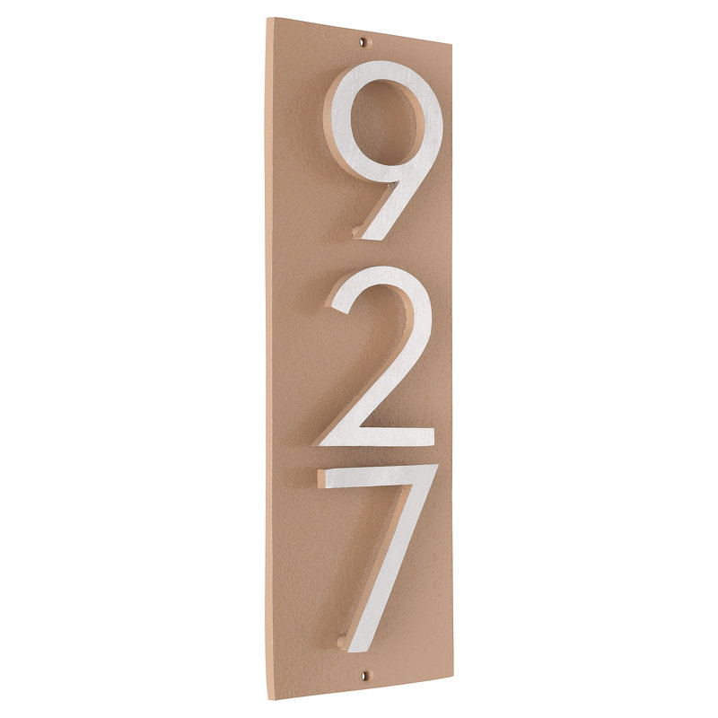 Plaque d’adresse murale flottante linéaire, Taupe, Nickel satiné deux tons, Oui