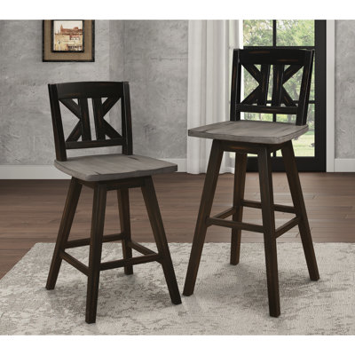 2 chaises de hauteur pub, en bois d'hévéa massif, noir et gris, pivotant à 360 degrés, divisées pour 2 chaises pivotantes, noir gris