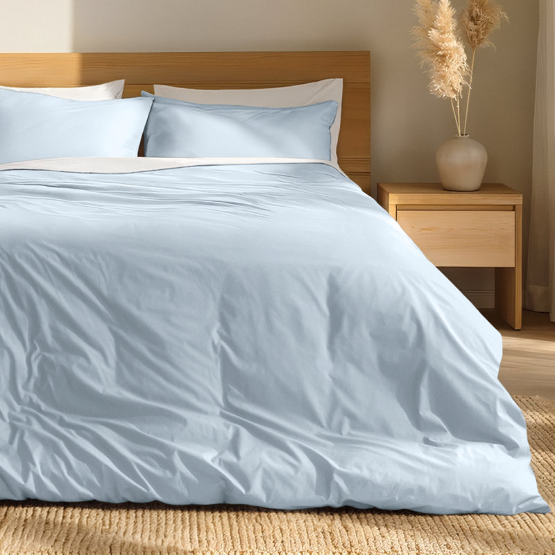 Modern & Contemporary Organic Cotton Machine Woven Duvet Cover, Winter Blue, Twin/Twin XL Duvet Cover + 1 Standard Sham