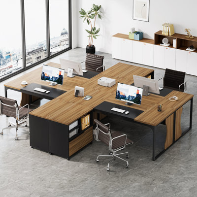 Bureau de direction en L de 63 po avec classeur mobile