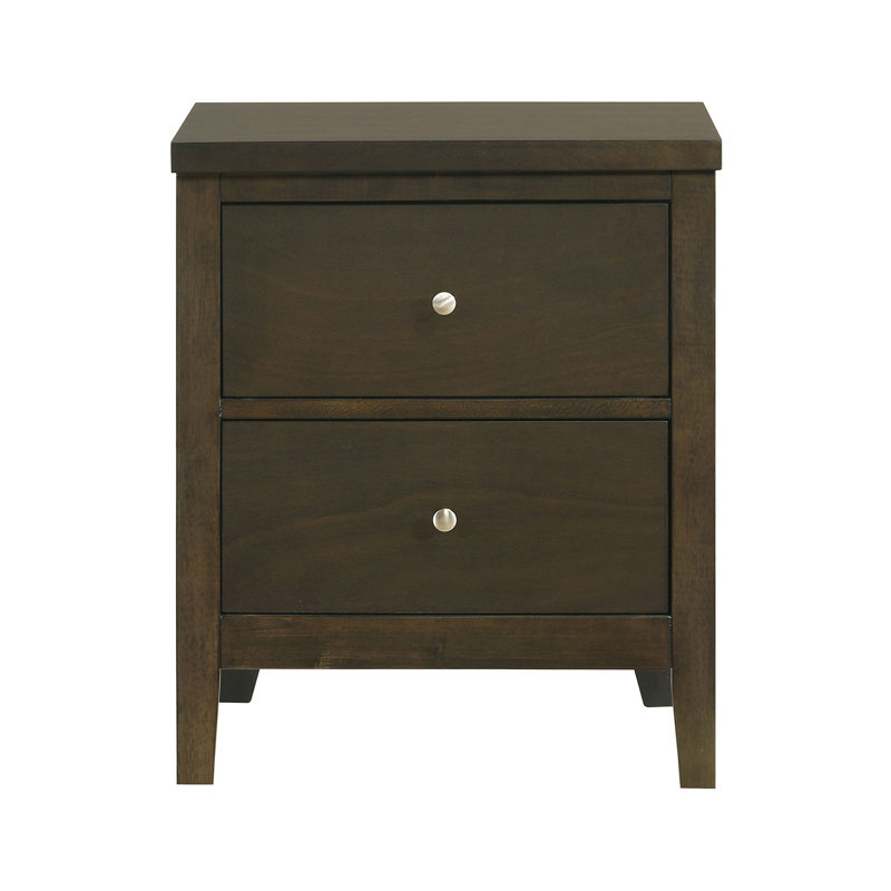 2 Drawers Wooden Nightstand With Brushed Nickel Hardware In Dark Cocoa