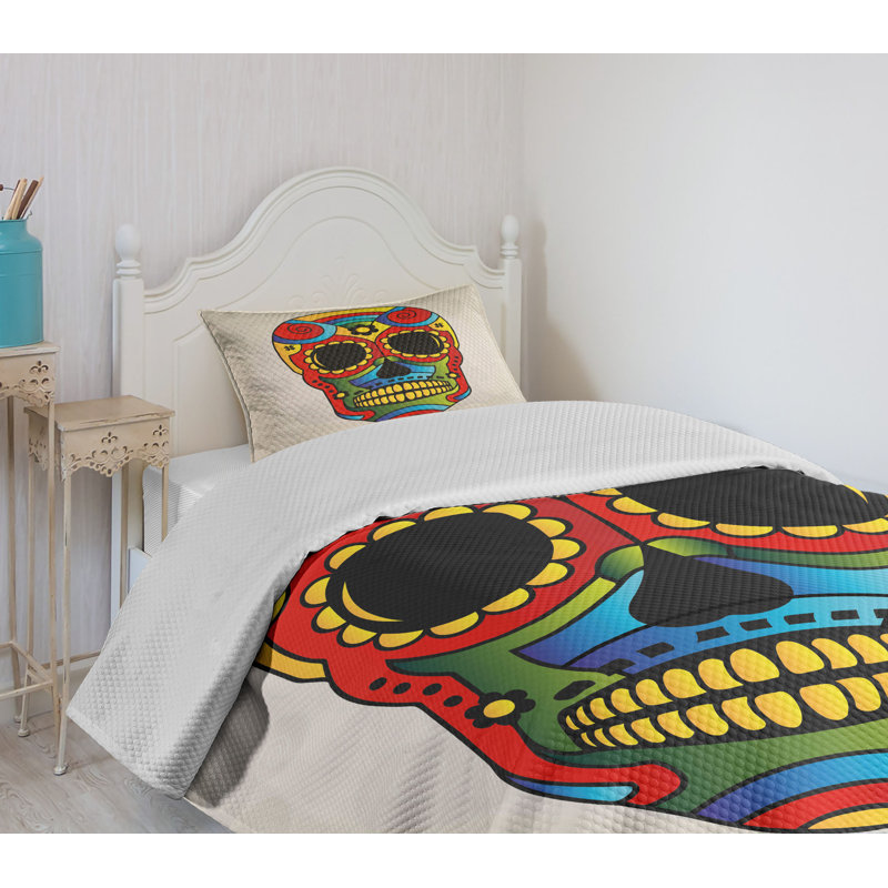White Quilted Twin Bedspread Set with Pillow Sham