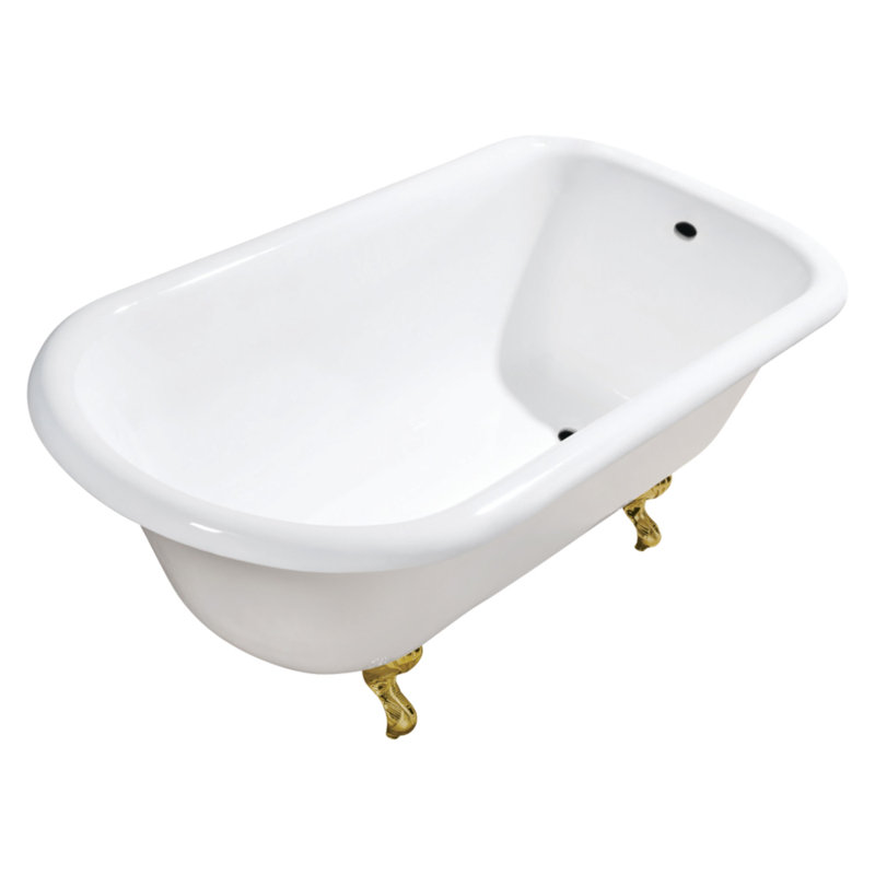 Kingston Brass Aqua Eden 54-Inch Cast Iron D-Shaped Roll Top Clawfoot Tub (No Faucet Drillings), Brushed Brass