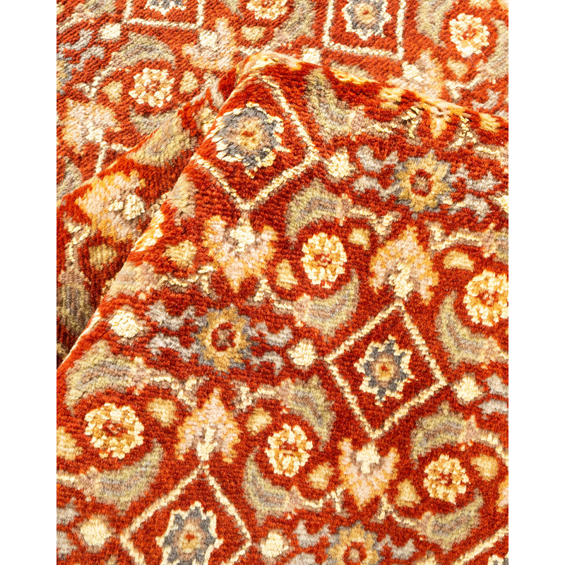 Tapis unique en laine noué à la main 5 pi 8 po x 8 pi 5 po nouvel âge Hayner - orange / beige / ivoire