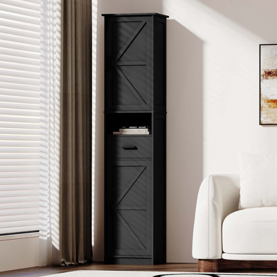 69"H Tall Barn Door Storage Cabinet With Drawer & Adjustable Shelves
