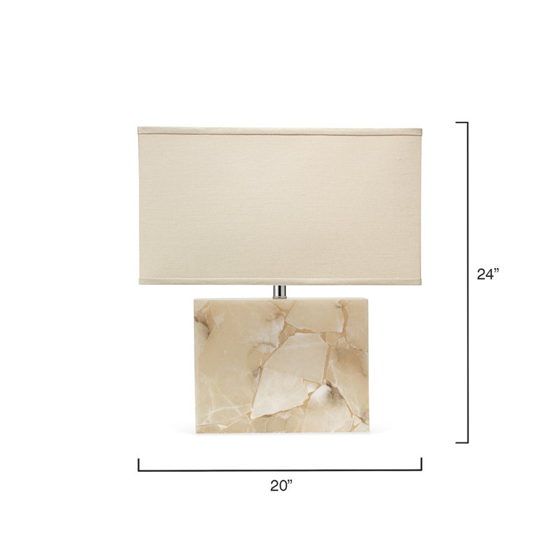 White Alabaster Stone Table Lamp with Linen Shade