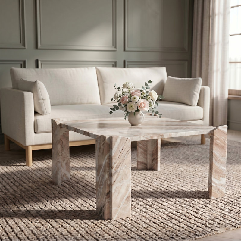 Table basse Abe en marbre véritable brun, Brun