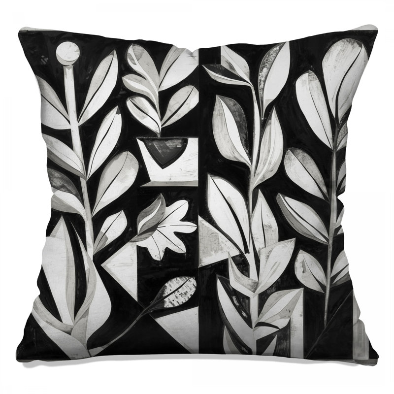 Coussins décoratifs noirs et blancs Foliage Art, 14 X 14 pouces