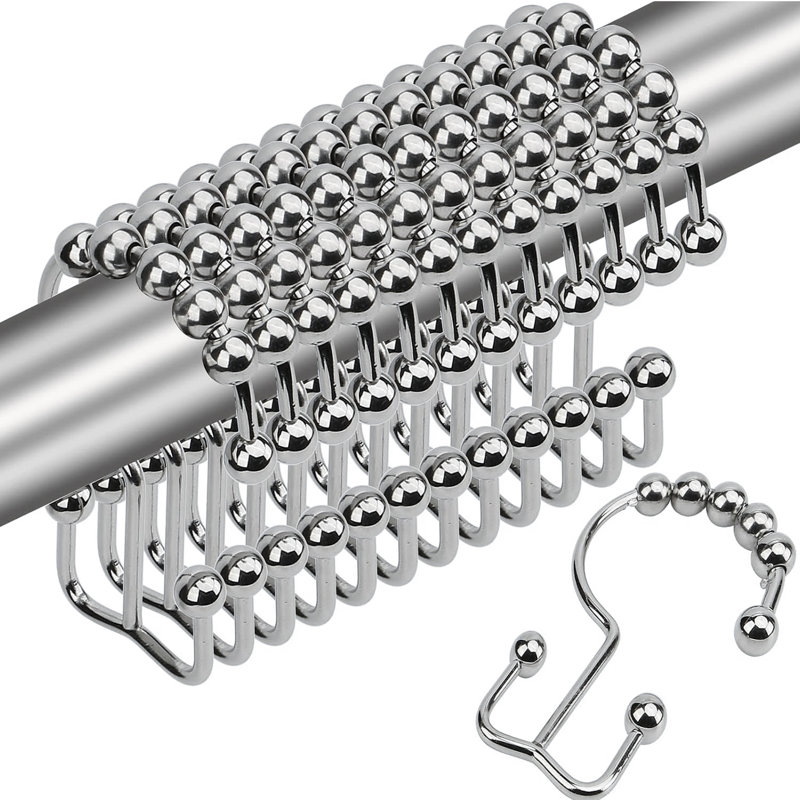 Crochets de rideau de douche en acier inoxydable, ensemble de 12 anneaux de rideau de douche à double glissement antirouille, crochets de rideau de salle de bain en métal chromé