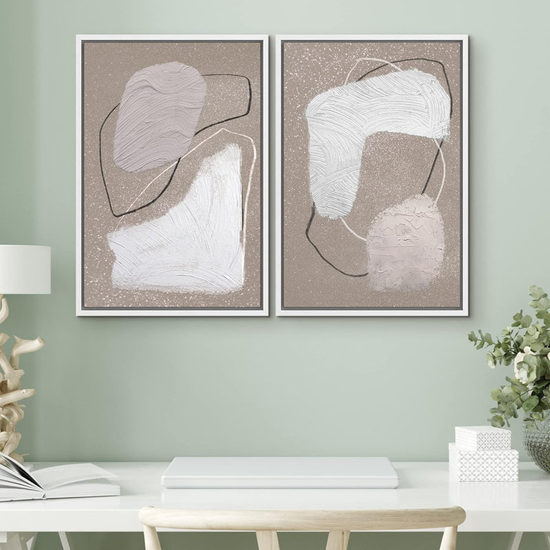 " Black Tan Ring Spiral " 2 - Pieces on Canvas, White Framed, 24'' H x 36'' W
