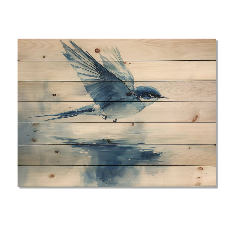 Swallow oiseau écrémant l'eau II - Art mural en bois oiseau - sur bois de pin naturel, H 10 po x l 20 po