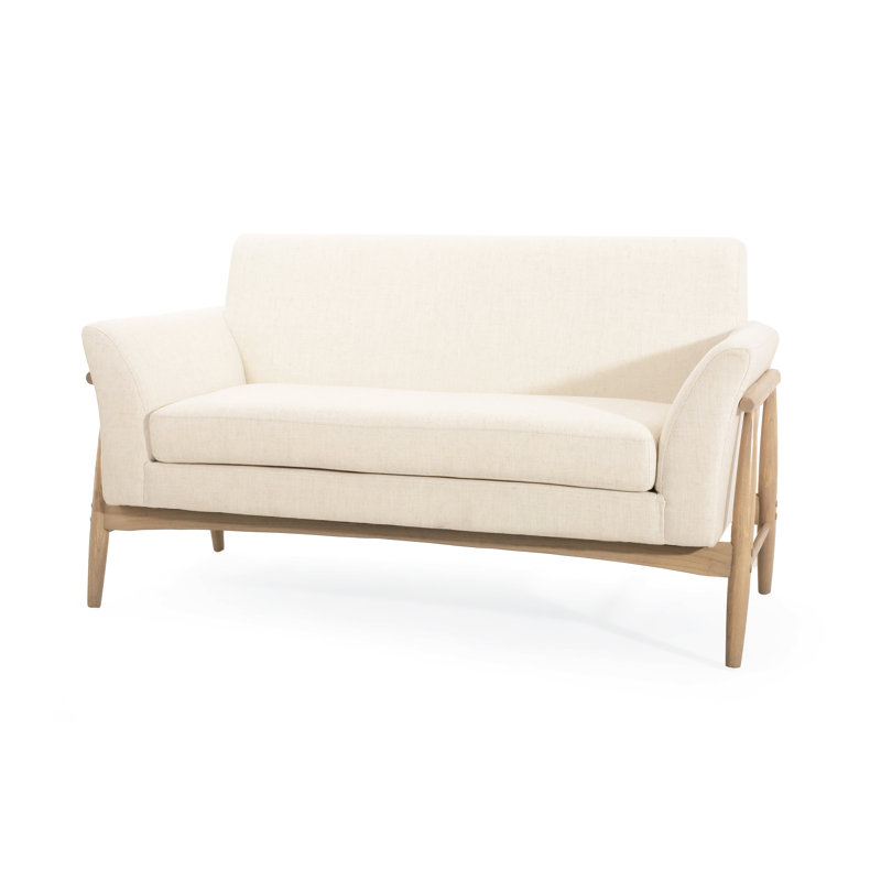 Causeuse Bryshaun, Lin beige, Bois naturel