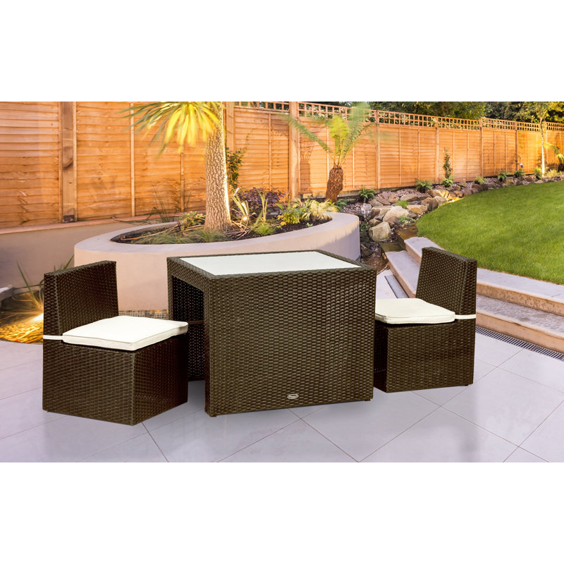 Cannes 2 - Person Patio Dining Set Rectangular Table with Cushions Included, Mocha Brown