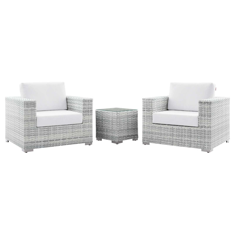 Light Gray White Wicker 2-Person Outdoor Patio Set