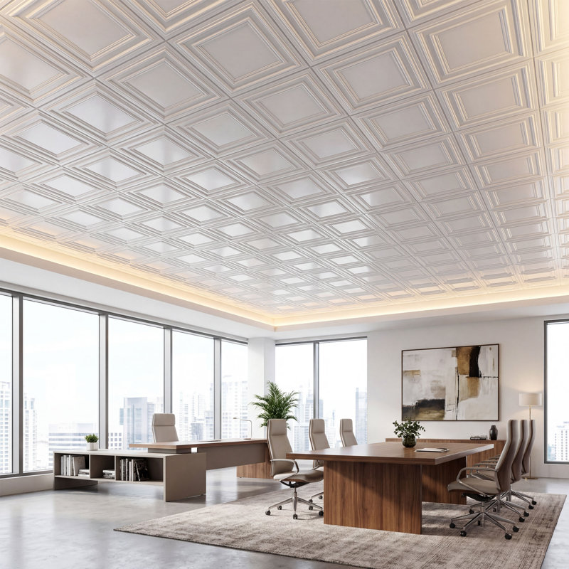 Tuile de plafond économique en PVC, L 24 po x L 24 po, Blanc