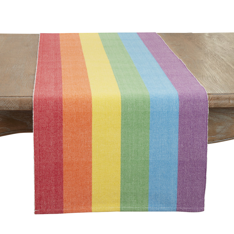Rainbow Stripe Multicolored Cotton Table Runner, 16"x72"