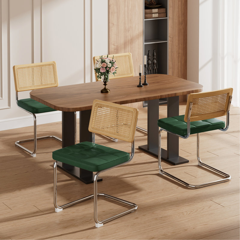 Chaises de salle à manger rembourrées en similicuir naturel avec dossier naturel et chaises de style Mid-Century pour le salon