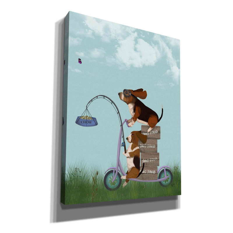 Basset hound scooter, impression sur toile tendue, H 54 po x l 40 po x P 1,5 po