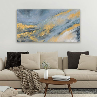 Abstract Wall Art Decor Modern Blue Wall Art Prints Canvas Wall Art Pictures For Living Room Abstract Canvas Art Wall Decor Gold Artwork For Walls Kitchen Bedroom Office Decor 20" X 40"