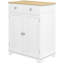 HOMCOM Sideboard With Solid Wood Countertop, Modern Kitchen Storage Cabinet, Coffee Bar Cabinet With 2 Drawers, Doors And Adjustable Shelf, Distressed White