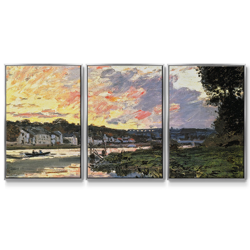La seine à Bougival le soir, 1870 3 pièces, H 40 po x l 78 po x P 2 po, Argent