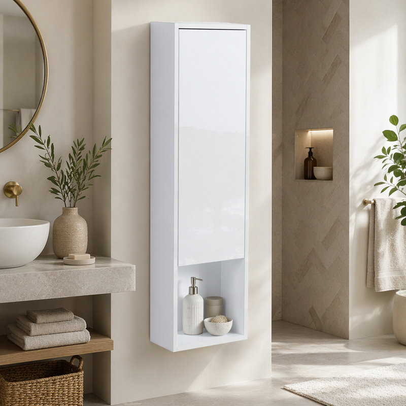 12" Bathroom Wall Cabinet, Soft Close Doors, Float Mounting Design,Glossy White,(KD-Packing)