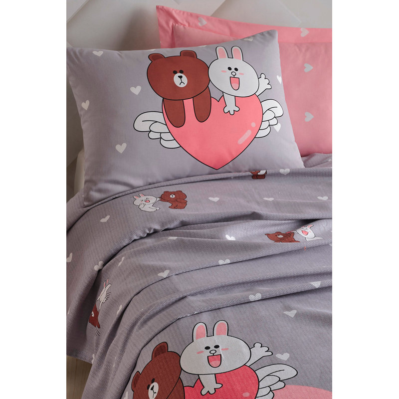 Ensemble de housse de couette 100% coton 3 pièces gris / rose / blanc