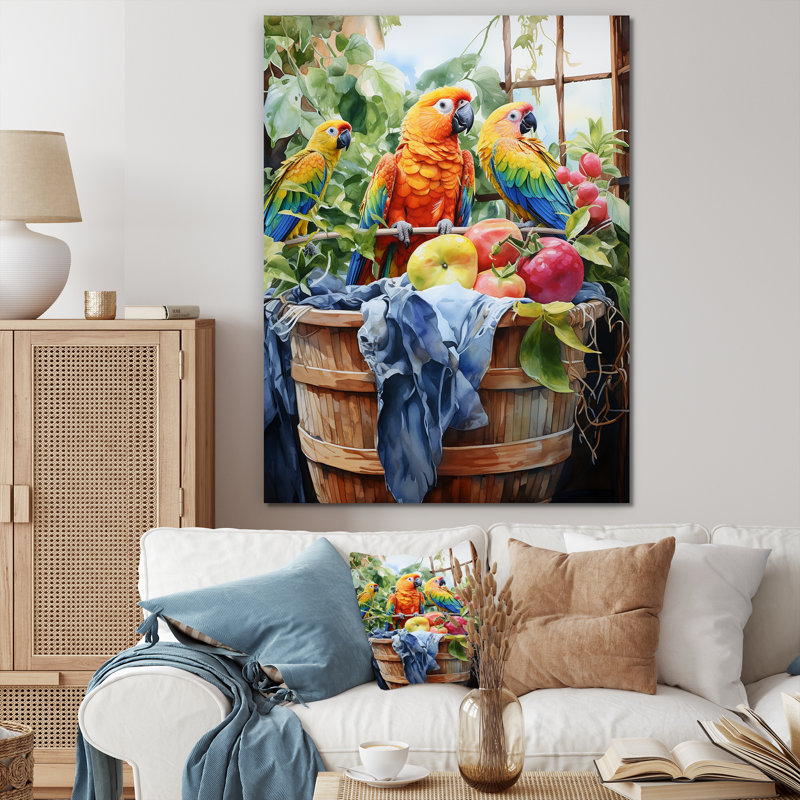 Jaune perroquet paradisiaque - art mural perroquet, Toile tendue, H 20 po x l 12 po
