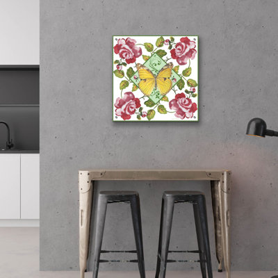 «Botanical Tea Rose» par Jean Plout, art mural en verre acrylique, 24 po x 24 po