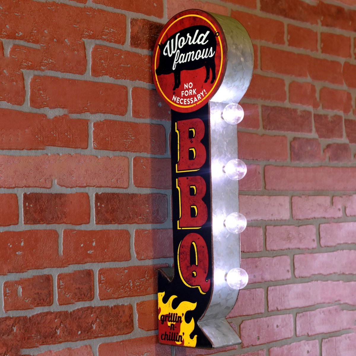 Light Up World Famous BBQ Tin Metal 3D Wall Sign LED Outdoor Patio Home Decor