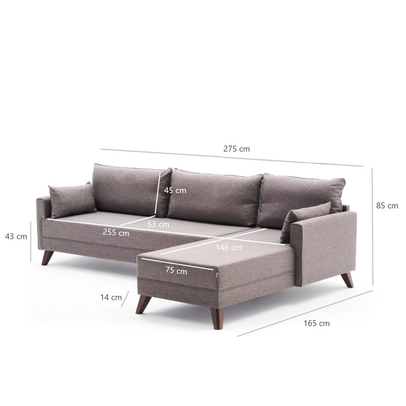 Modern Corner Sofa in Brown, 9.0 ft x 2.8 ft x 2.7 ft | FIR Tree & MDF Frame, 100% Polyester Fabric, Easy Clean | 28 DNS Foam Seating, Scandinavian Design, Perfect for Living Room & Cozy Spaces