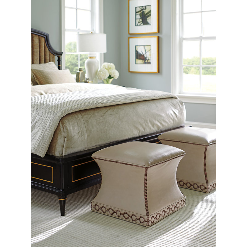 Carlyle Merino Leather Ottoman, Beige 