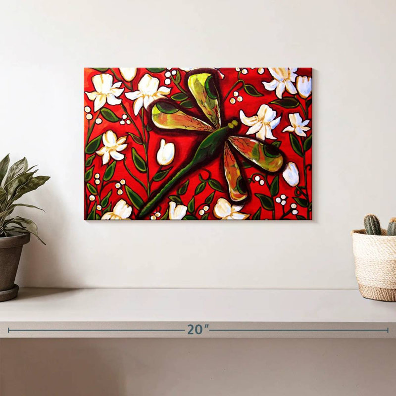 Brampt Dragonfly On Red, 8" H x 12" W