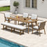 Ensemble de salle à manger d'extérieur 6 pièces Never-Rust Dizon Seehill, table de salle à manger en aluminium pour 8 personnes avec 4 chaises et banc sans dossier pour 3 personnes, ensemble de mobilier de patio pour l'extérieur avec coussin pour pelouse, terrasse, jardin